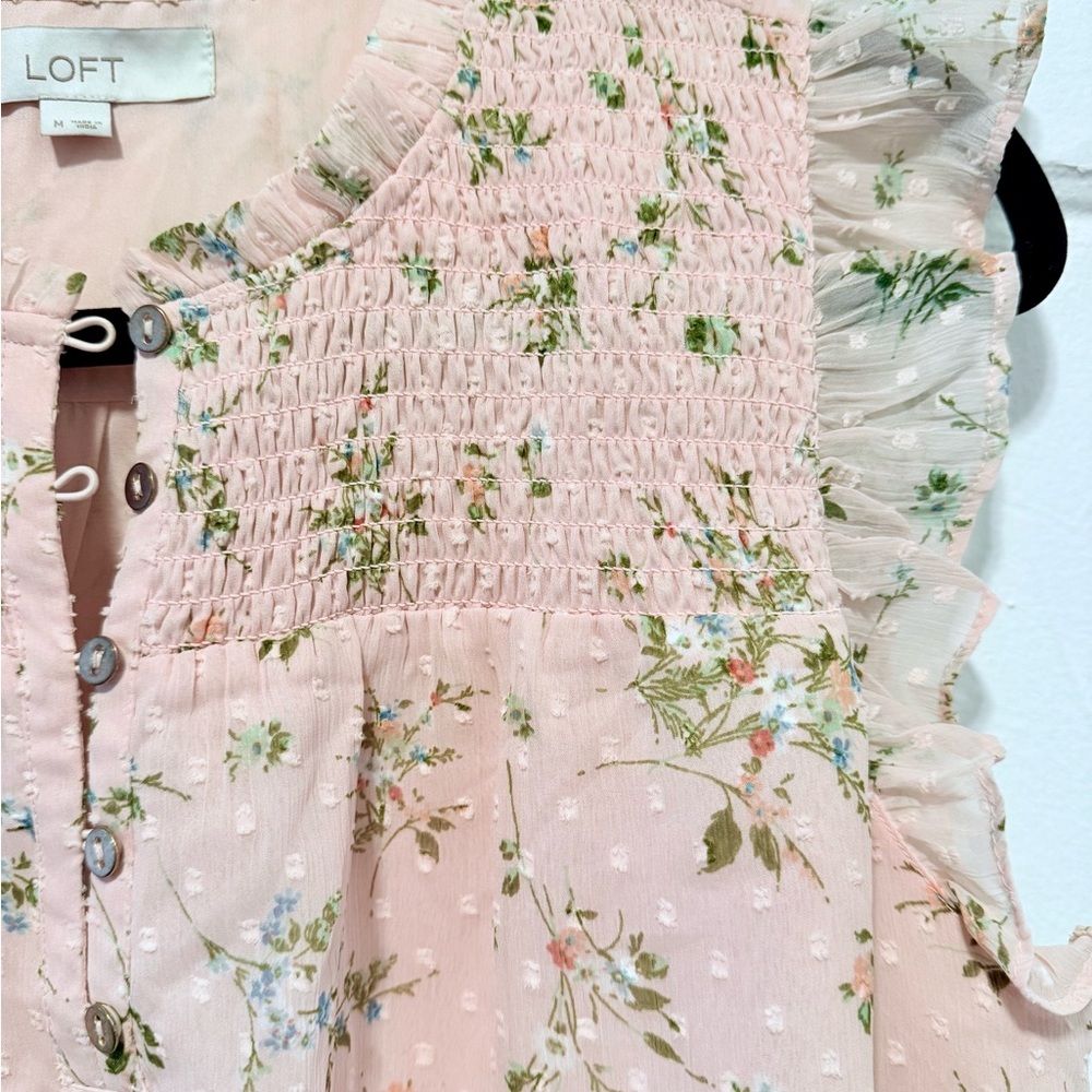 LOFT Garden Smocked Ruffle Button Top - Picture 3 of 5